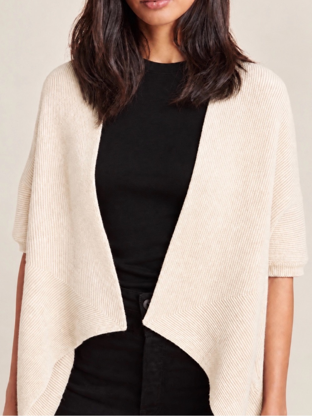 AKEMI + KIN Open-Front Short-Sleeve Cardigan in Cream